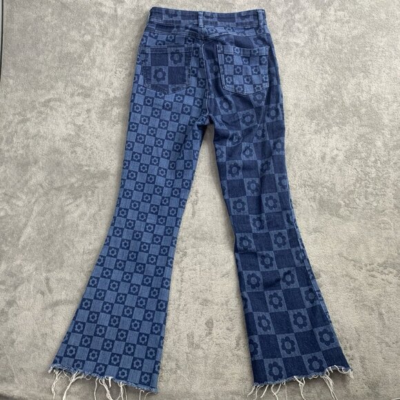 Jaded London Jeans Womens 25x26” Skinny Flare Retro Print Checkered Floral Denim - Picture 15 of 16